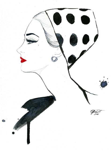 Watercolor Fashion Illustration Polka Dot by JessicaIllustration