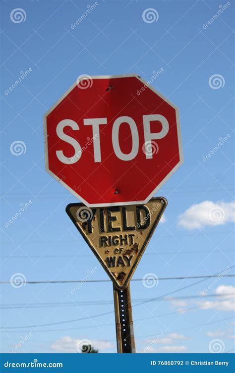 Stop sign yield stock photo. Image of combination, yellow - 76860792