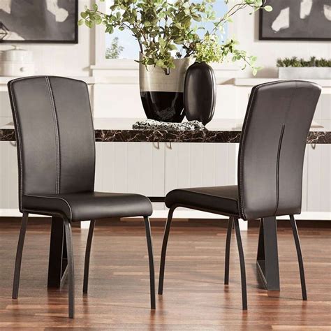 Upholstered Dining Chair Metal Contoured Contemporary Faux Leather Seat 2 Set #INSPIREQ # ...