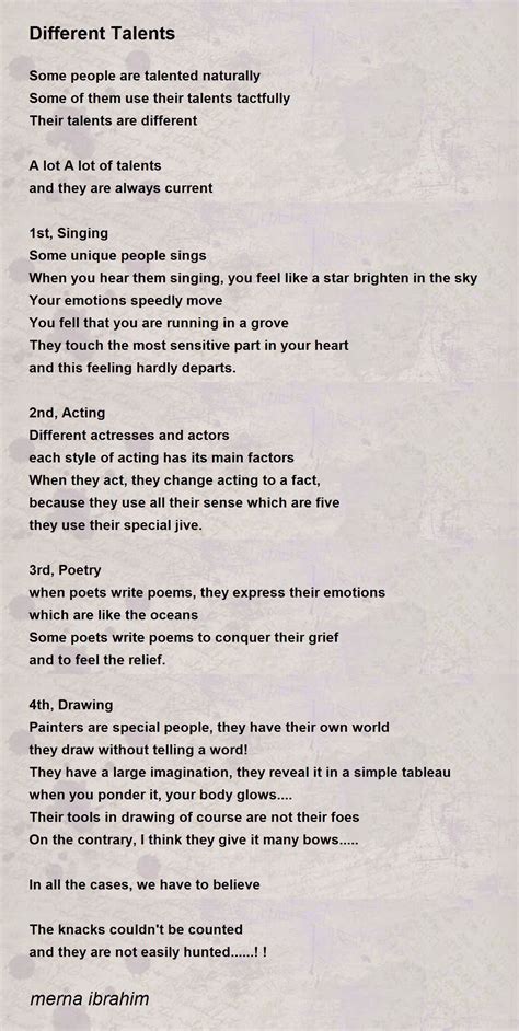 Different Talents - Different Talents Poem by merna ibrahim