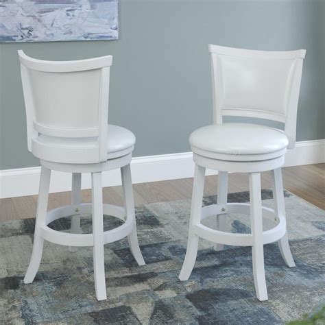 CORLIVING Woodgrove 25 in. Counter Height White Wood Swivel Bar Stools ...