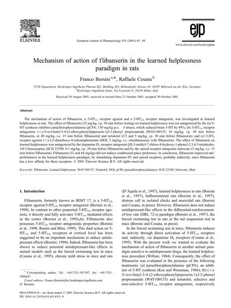 (PDF) Mechanism of action of flibanserin in the learned helplessness ...