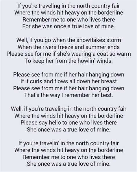 Girl from the North Country. | Bob songs, Favorite lyrics, Songs to sing