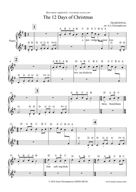 The 12 Days of Christmas (arr. Anne L Christopherson GRSM ARCM) by Traditional Sheet Music for ...