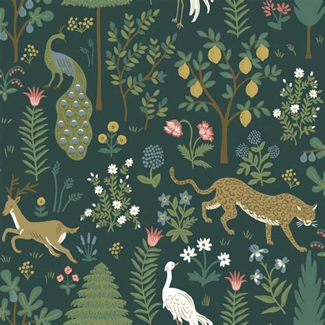 RP7306 | Dark Green Menagerie Animal Forest Themed Wallpaper