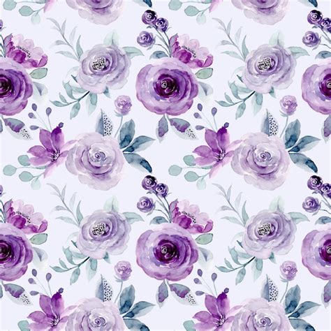 Premium Vector | Soft purple floral watercolor seamless pattern