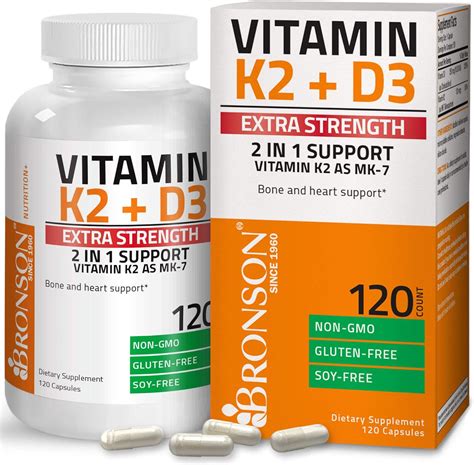 Amazon.com: Bronson Vitamin K2 (MK7) with D3 Extra Strength Supplement ...