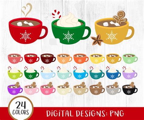 Hot Cocoa Mugs Clipart Hot Chocolate Mugs Clipart Winter - Etsy