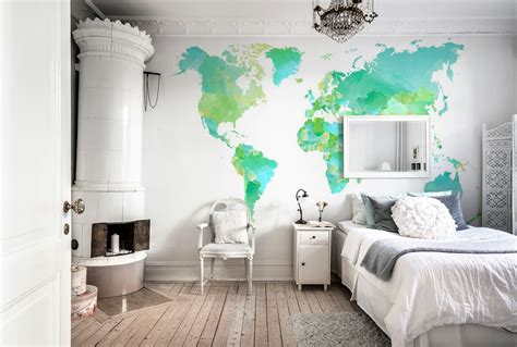 Green and Blue World Map Wallpaper - Buy Online | Happywall