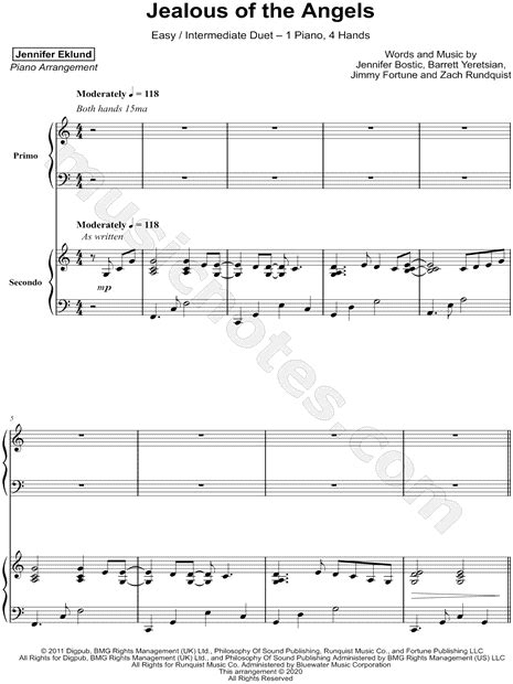 Jennifer Eklund "Jealous of the Angels [easy / intermediate]" Sheet Music in C Major - Download ...