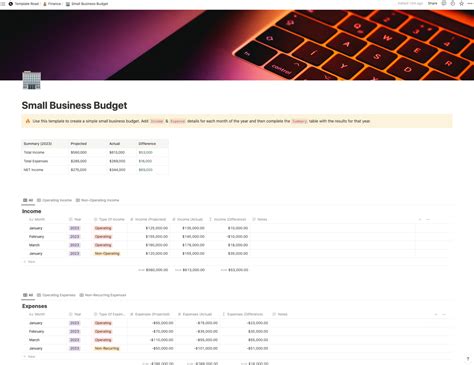 Notion - Small Business Budget Template - Template Road