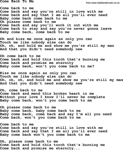 Dolly Parton song: Come Back To Me, lyrics