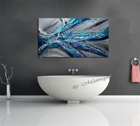 Large Abstract Blue Painting - Winter Blossom - LargeModernArt