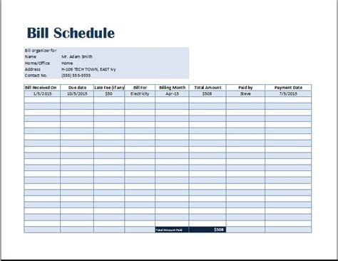 Bill Payment Schedule Template | Word & Excel Templates