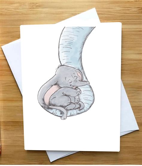 Greeting Card Baby Elephant Cuddling in Mamas Trunk - Etsy