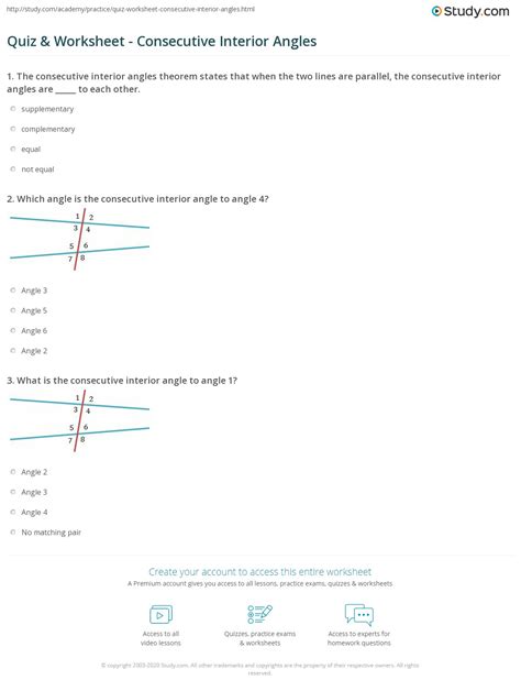 Quiz & Worksheet - Consecutive Interior Angles | Study.com