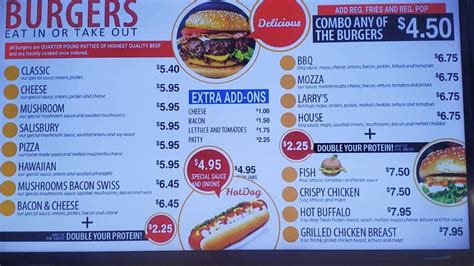 Menu at Ryan's Drive In fast food, Leduc