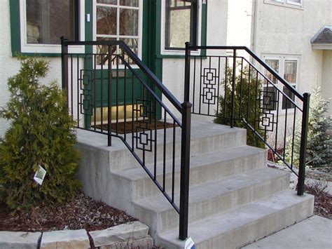 Iron step railing with 2 inch square end posts and square casting designs. Porch Step Railing ...