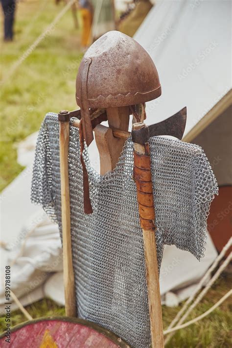 Ancient weapons and armor of the Vikings. Viking Festival in Denmark Stock Photo | Adobe Stock