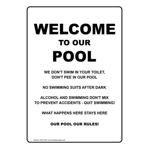 Welcome To Our Pool Sign NHE-15427 Swimming Pool / Spa
