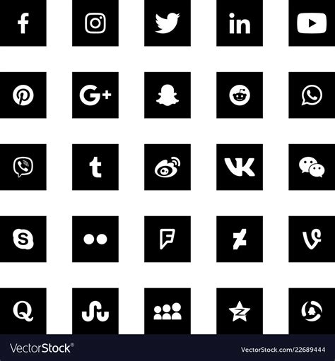 Social media black square icons set Royalty Free Vector