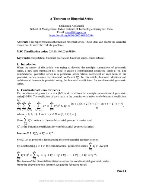 (PDF) A Theorem on Binomial Series