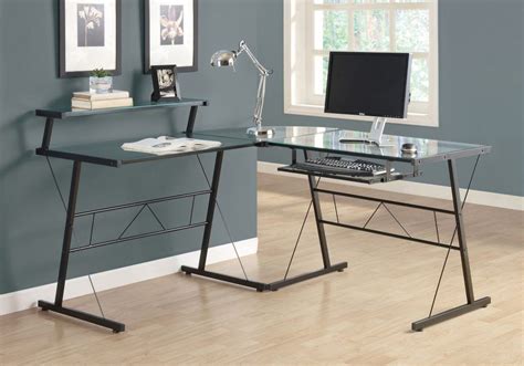 BUREAU – METAL NOIR AVEC VERRE TREMPE L Shaped Glass Desk, L Shaped Desk, Black Desk, Home ...