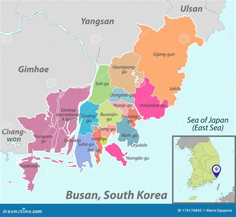 Map of Busan, South Korea stock vector. Illustration of regions - 174176842