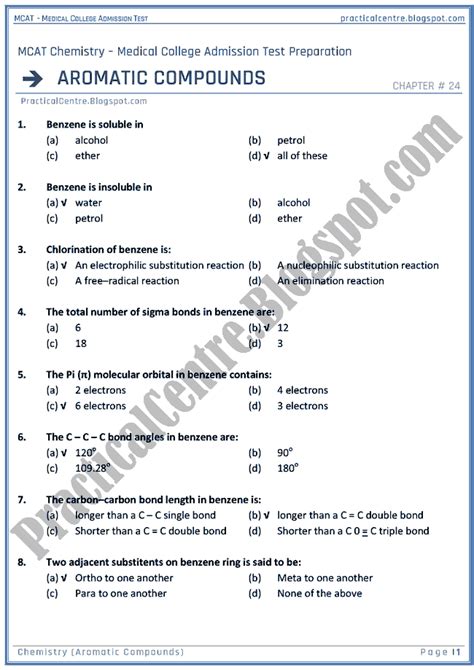 MCAT Chemistry [Aromatic Compounds] Mcqs for Medical College Admission ...