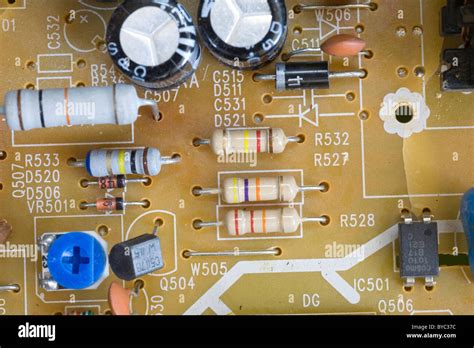 Resistors, diodes and components on an electronic circuit board Stock Photo - Alamy