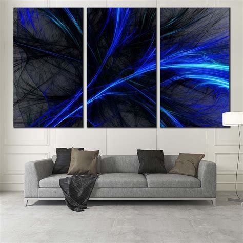 3D Abstract Canvas Wall Art, Blue Black Digital Abstract Graphics 3 ...