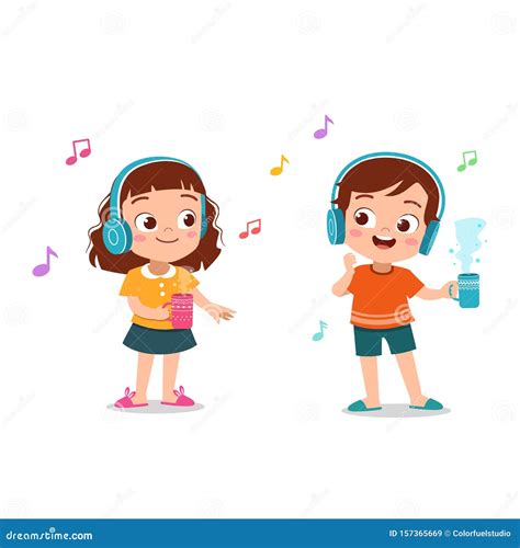 Kids Listening To Music Vector Illustration Stock Illustration - Illustration of cartoon ...