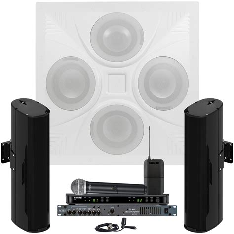 Conference Room Sound System with a Ceiling Speaker Array 2 Community Line Array Speakers Rolls ...