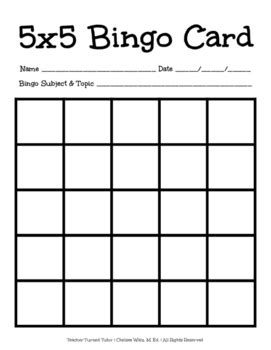 5x5 Bingo Card by Teacher Turned Tutor | TPT