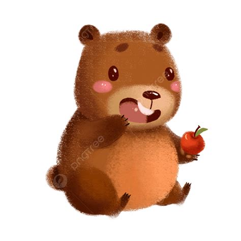 Eating Apple PNG Picture, Little Bear Eating Apple In Autumn, Autumn Animals, Little Bear ...