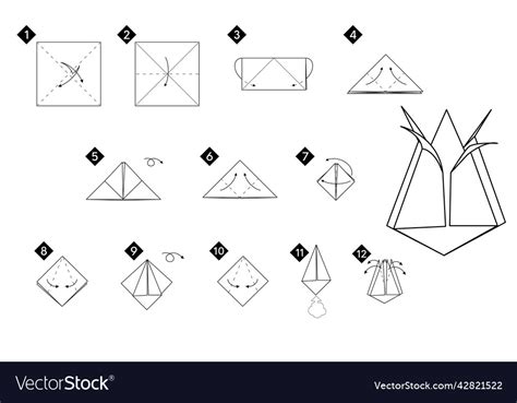 How to make origami tulip flower step Royalty Free Vector