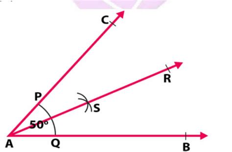 Draw an angle of 50^o with the of a protractor. Draw a ray bisecting this angle.