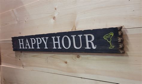 Happy Hour/Rustic Wood Sign/Carved/Wine/Margaritas/Bar/Patio/Deck/She ...