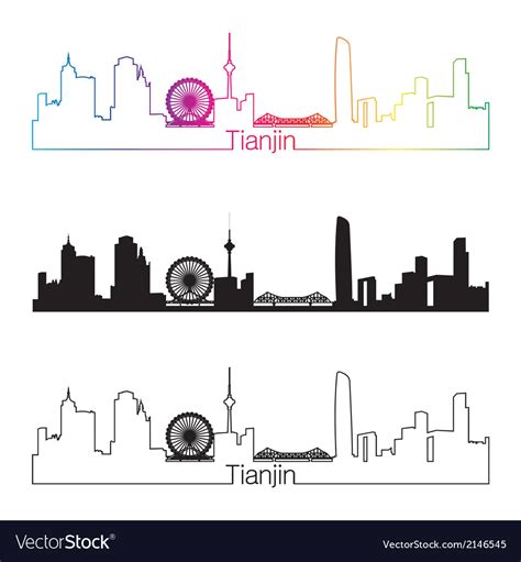 Tianjin skyline linear style with rainbow Vector Image