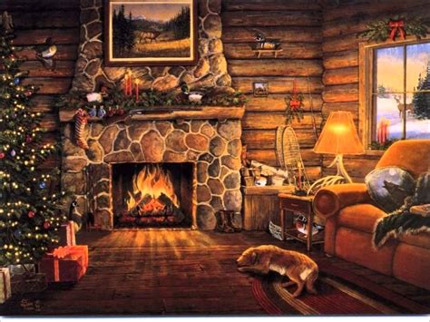 Winter Cabin Wallpaper - Christmas Fireplace Log Cabin (#1389337) - HD ...