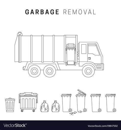 Garbage removal line drawing Royalty Free Vector Image