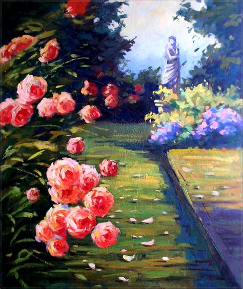 Quality Hand Painted Oil Painting The Rose Garden 20x24in | eBay