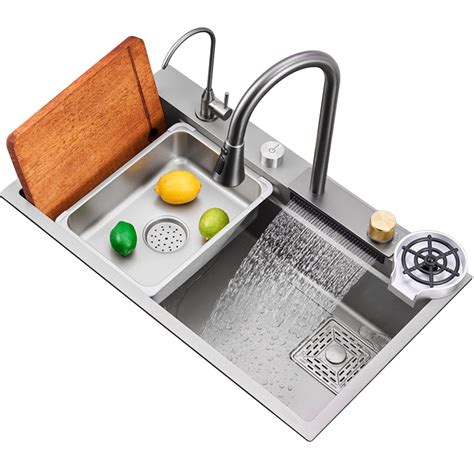 Buy Kitchen sink stainless steel flying rain waterfall sink household vegetable washing sink ...