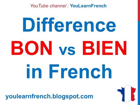 French Lesson 189 - Difference between BON and BIEN in French Examples sentences expressions ...