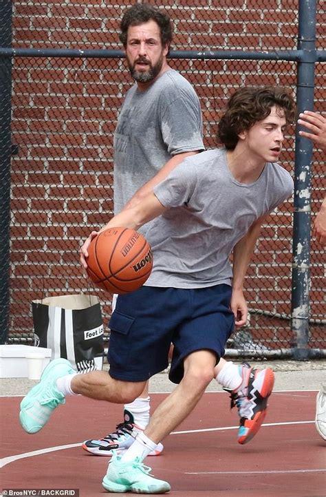 Timothee Chalamet works up a sweat playing basketball with Adam Sandler ...