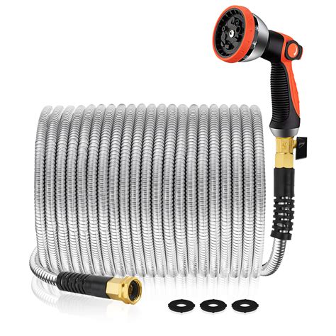 Garden Hose 100 ft - Metal Hose Stainless Steel Water Hose Flexible Heavy Duty Garden Hose ...