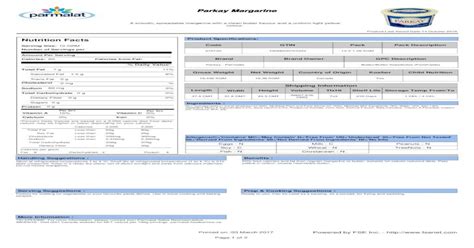 Parkay Margarine Nutrition Facts€¦ · Parkay Margarine A smooth, spreadable margarine with a ...