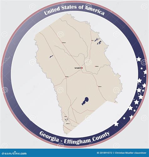 Map of Effingham County in Georgia Stock Vector - Illustration of cartography, city: 201891072