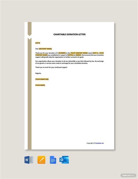 Charitable Donation Letter Template in Google Docs, Word, Pages ...