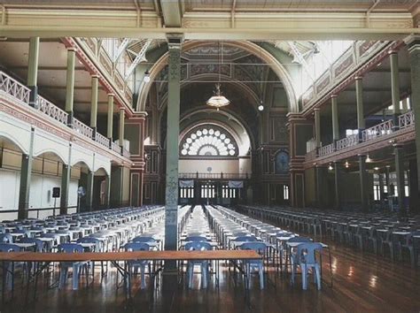 Interior of the Royal Exhibition Buildings set up for University exams. | University of ...